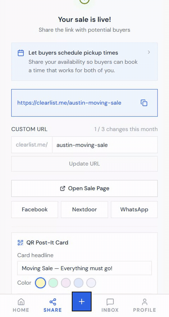 Your sale page link and a printable QR card